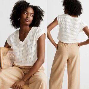 Madewell Knit Mesh V-Neck Crop Tee Medium Ivory sheer top neutral boho spring